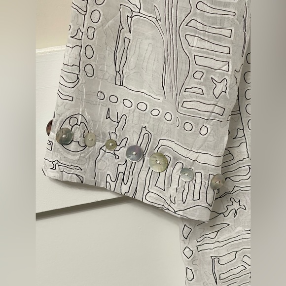 Graff by um Company Black & White Graphic Print Linen Blend Blouse Size PXS - Picture 5 of 8